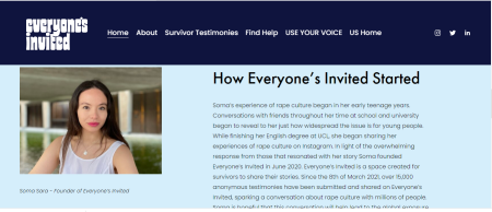 Everyone is Invited home page, Soma Sara founder