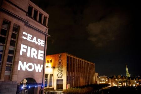 Na Međunarodni dan solidarnosti sa palestinskim narodom u Briselu je projektovan poziv na prekid vatre
